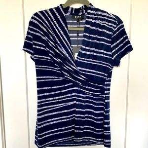 NWT! Sexy navy blue and white striped DKNY Sz M blouse.  Comfy stretchy.